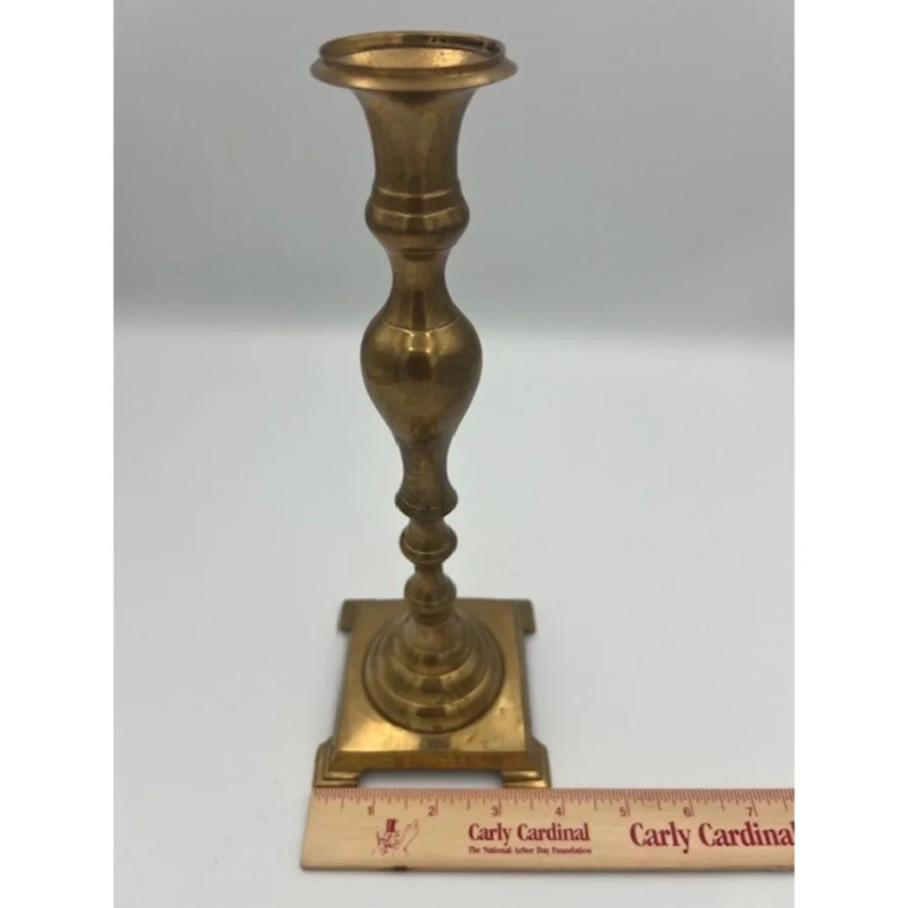 Commodore Solid Brass Candlestick Holder Square Footed Base India 10.5 Inch